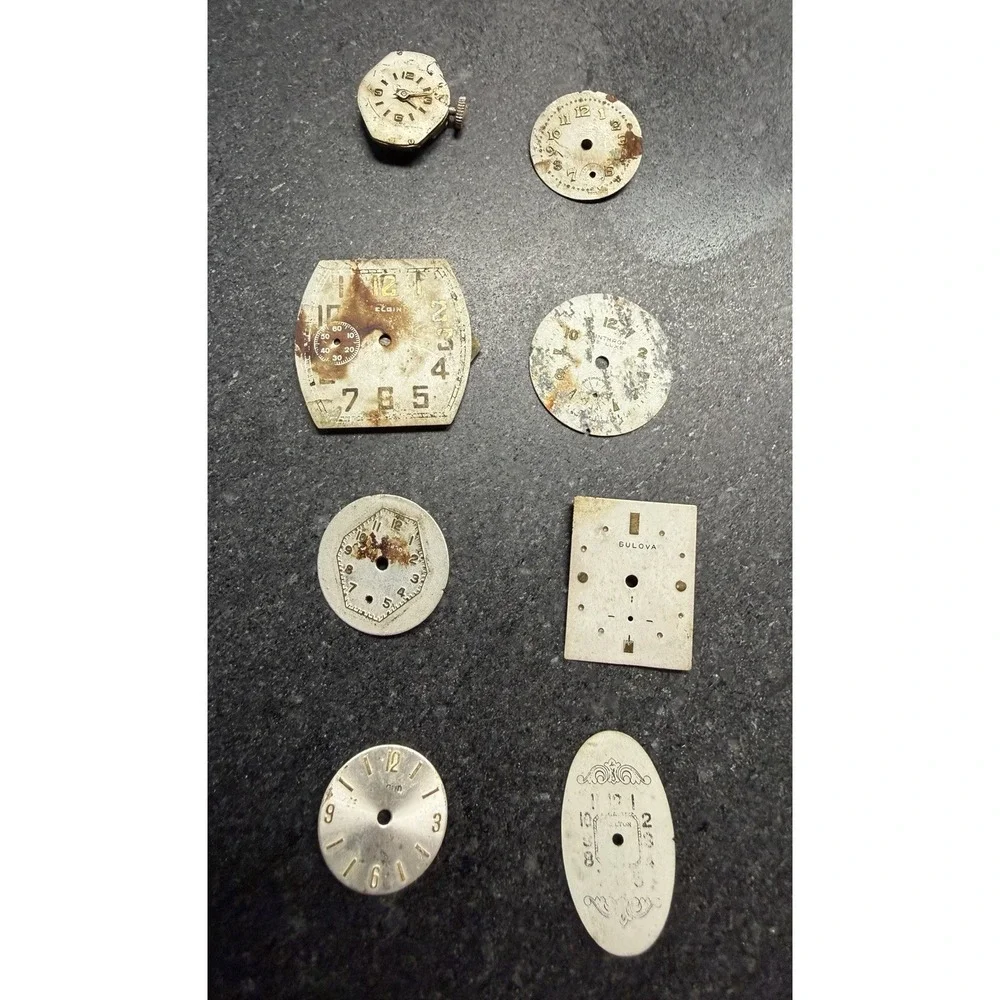 Vtg Watch Dial Lot 72 Pieces Elgin Bulova Longines Gruen Timex Parts Repair Art